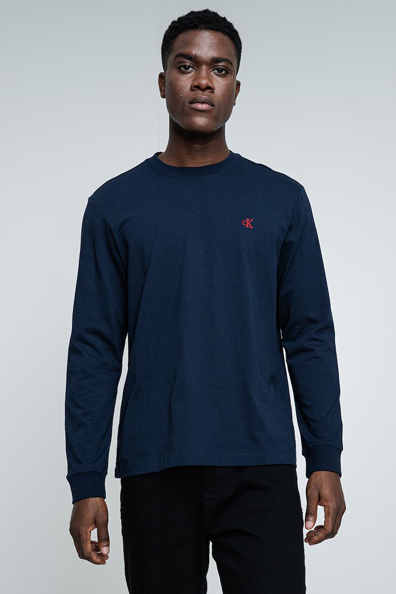 CALVIN KLEIN JEANS Памучна блуза с лого Тъмносин