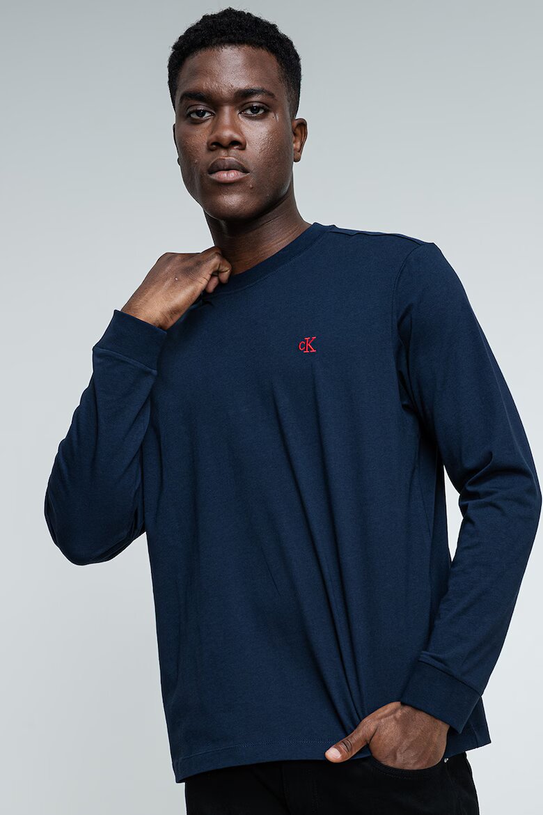 CALVIN KLEIN JEANS Памучна блуза с лого Тъмносин
