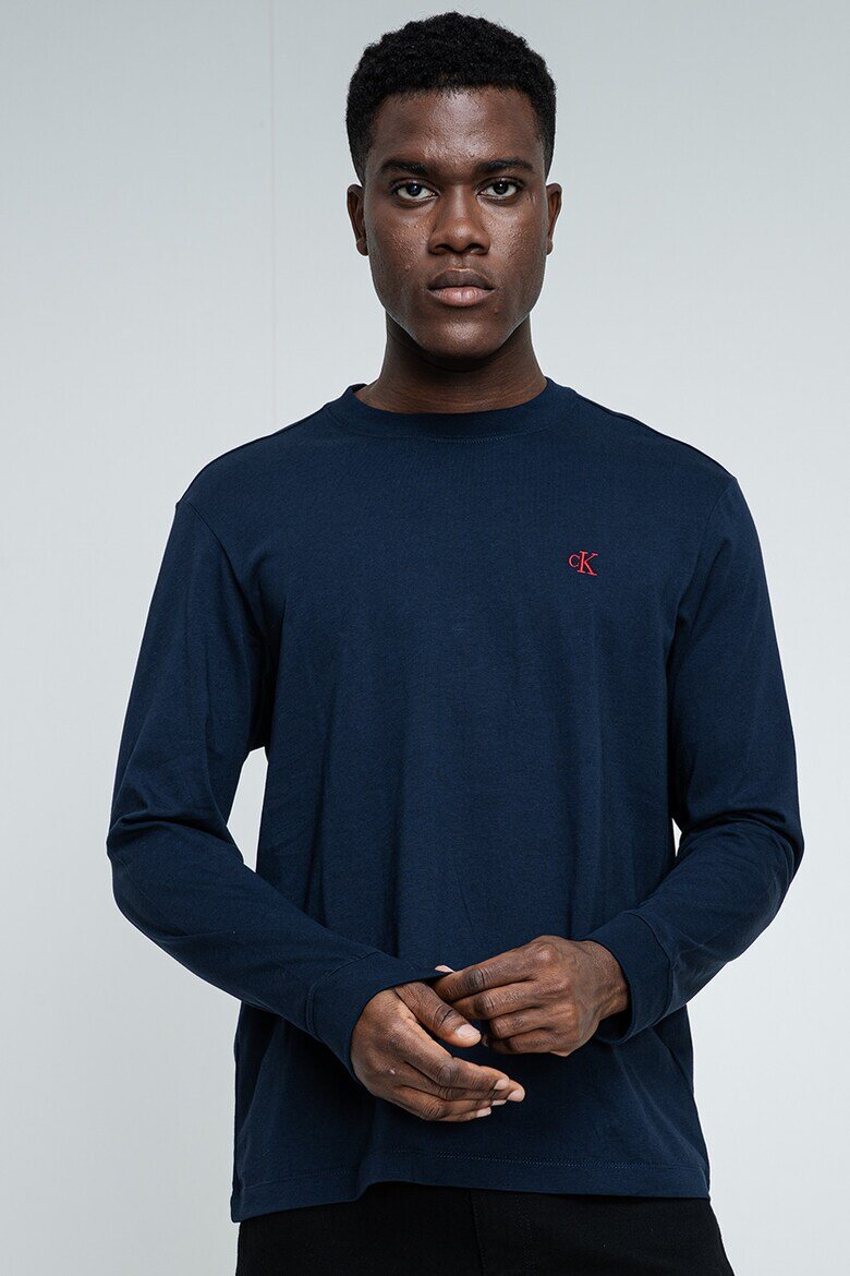 CALVIN KLEIN JEANS Памучна блуза с лого Тъмносин