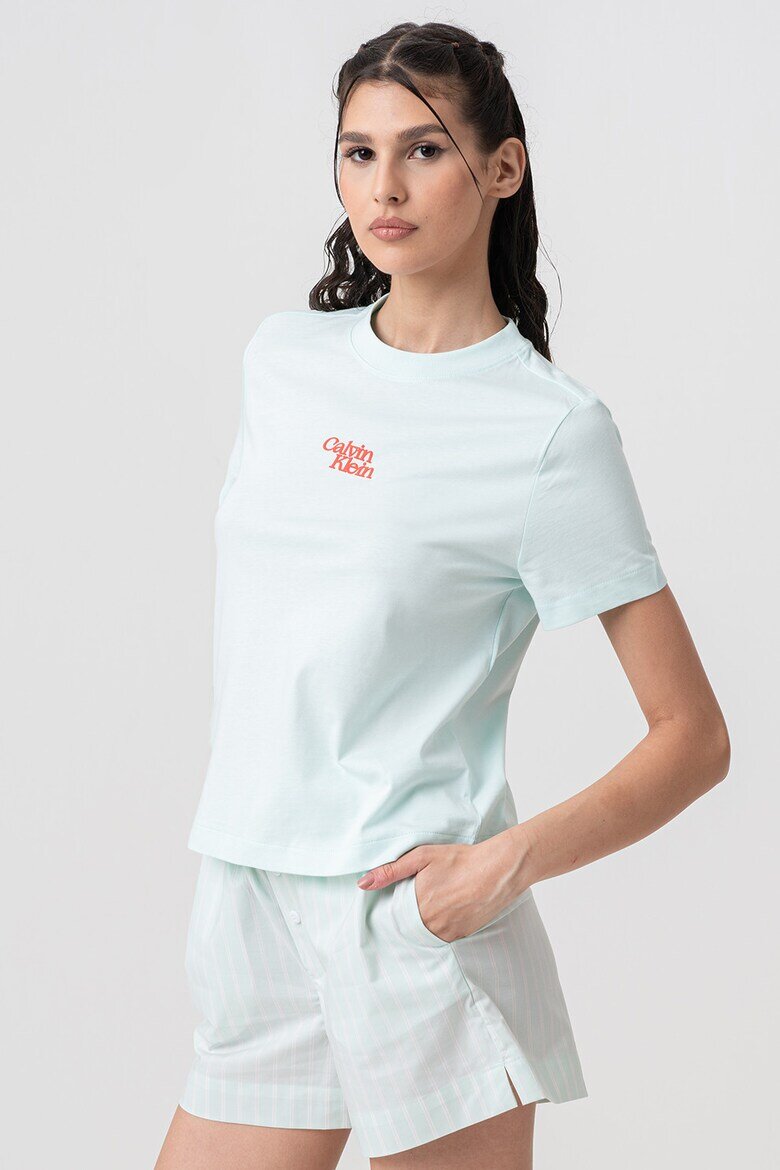 CALVIN KLEIN JEANS Памучна тениска с лого Корал/Ментово зелено