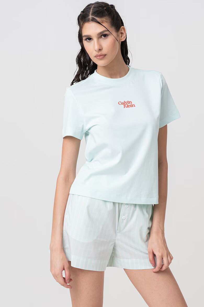 CALVIN KLEIN JEANS Памучна тениска с лого Корал/Ментово зелено