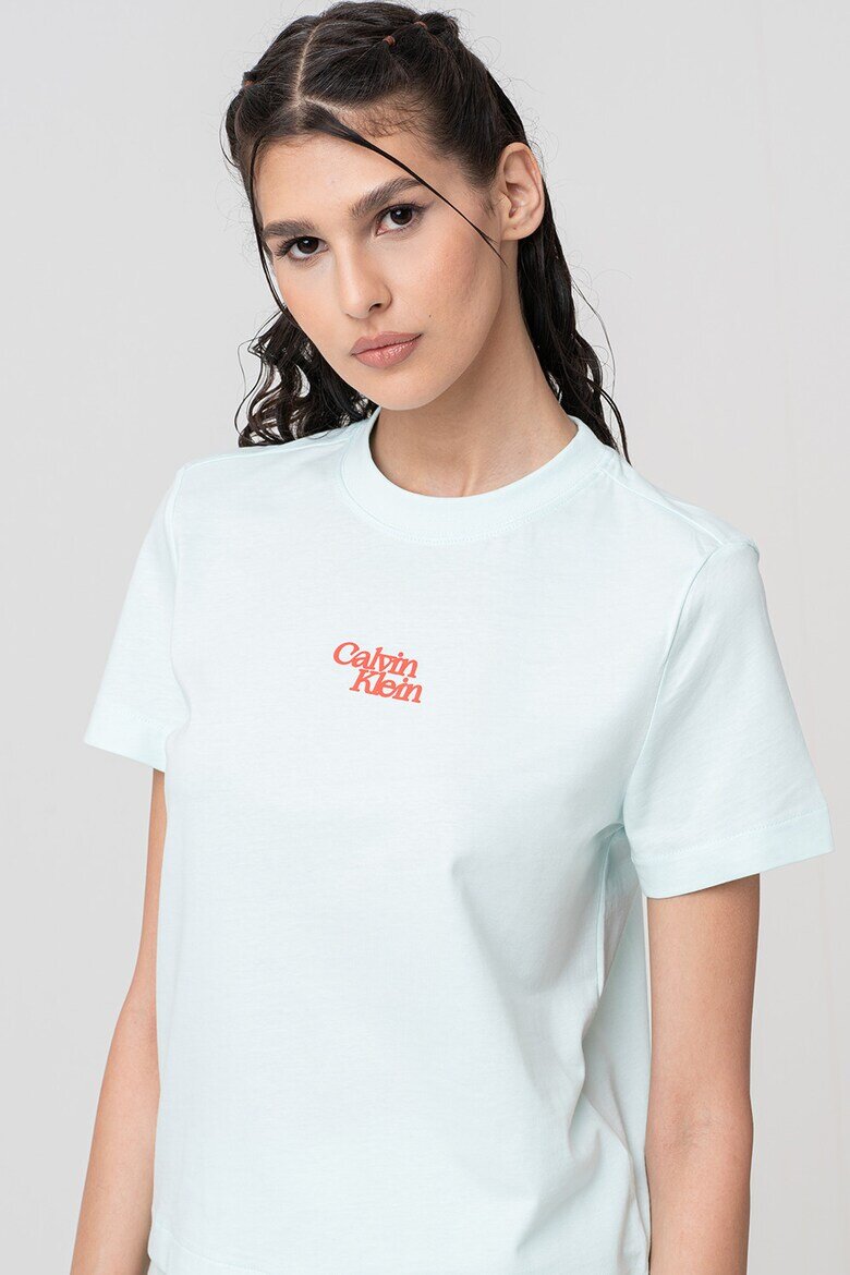 CALVIN KLEIN JEANS Памучна тениска с лого Корал/Ментово зелено