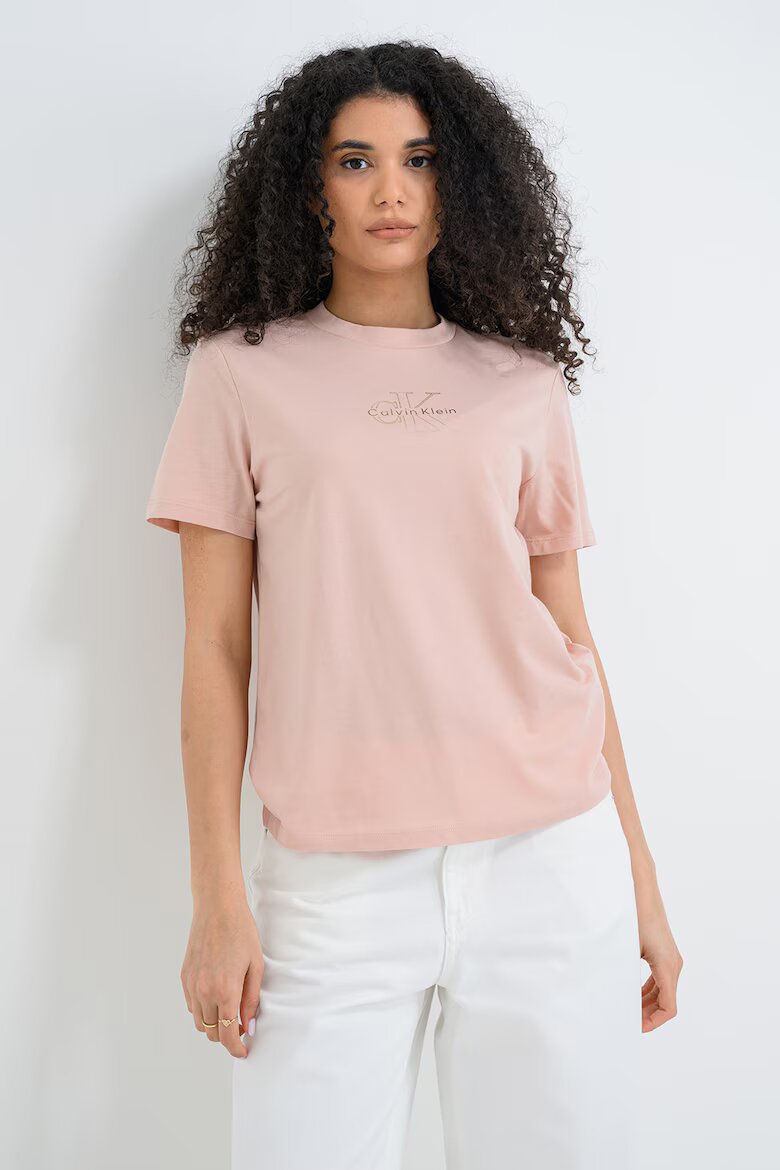 CALVIN KLEIN JEANS Памучна тениска с лого Прашно розово