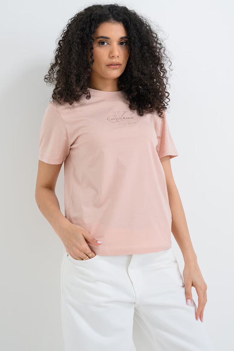 CALVIN KLEIN JEANS Памучна тениска с лого Прашно розово