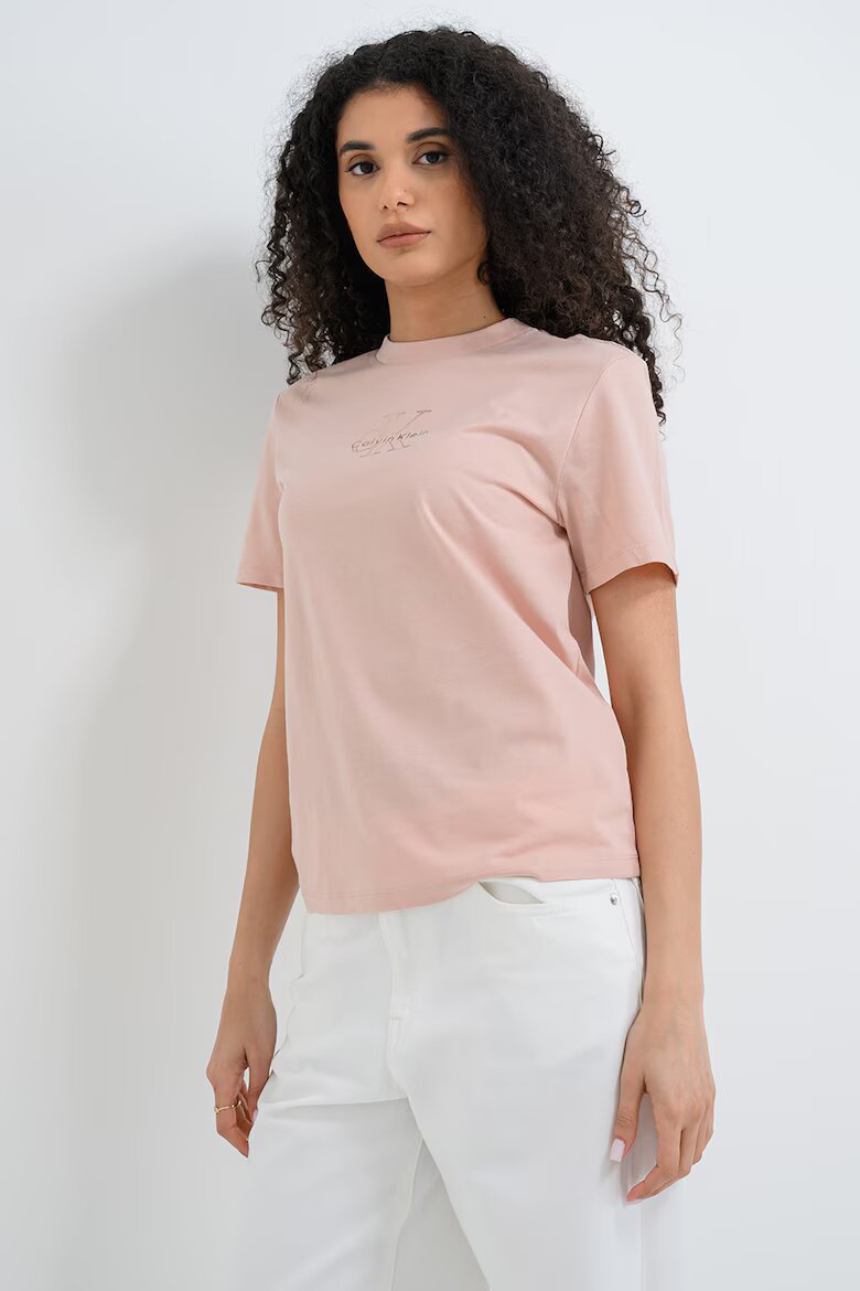 CALVIN KLEIN JEANS Памучна тениска с лого Прашно розово