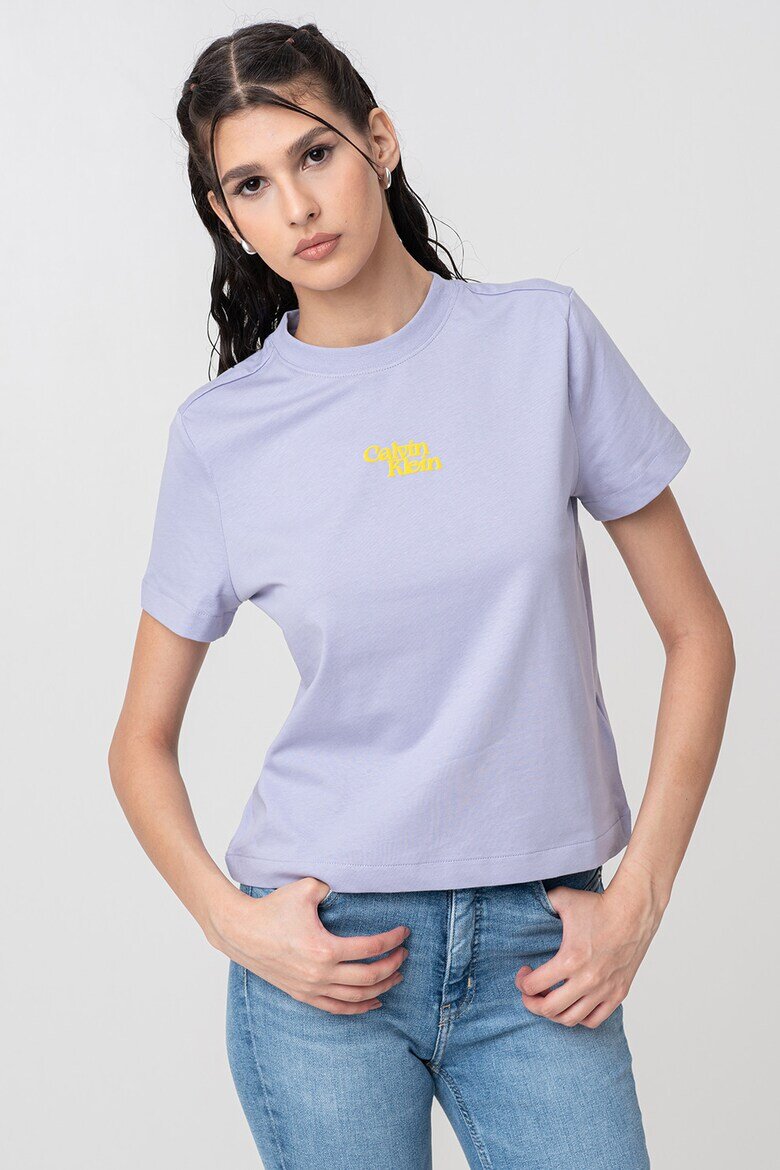 CALVIN KLEIN JEANS Памучна тениска с лого Шафраново жълто/Лилав