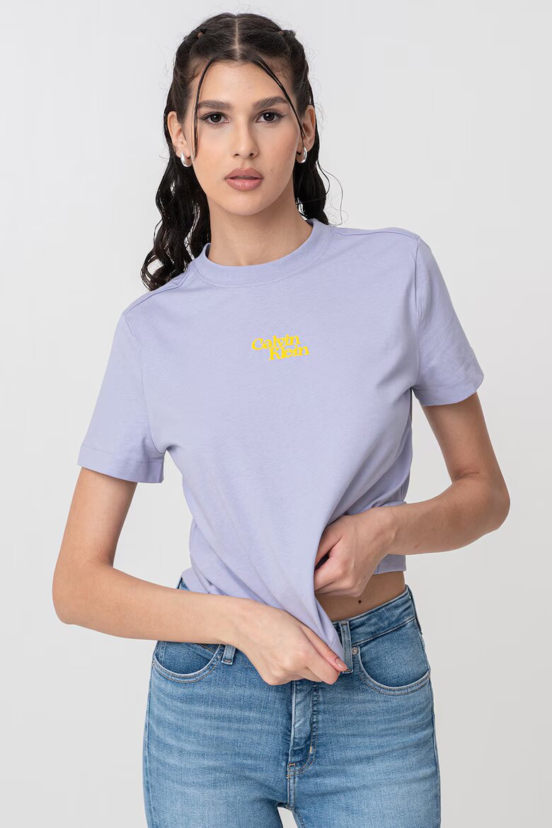 CALVIN KLEIN JEANS Памучна тениска с лого Шафраново жълто/Лилав