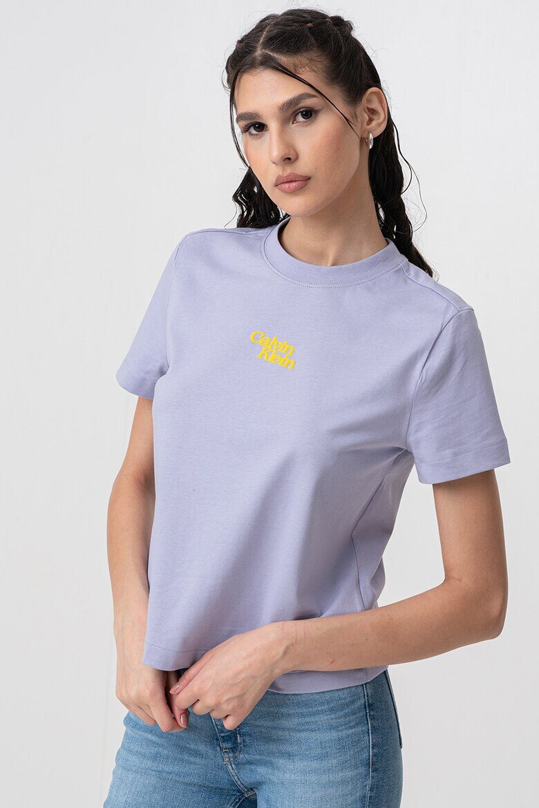 CALVIN KLEIN JEANS Памучна тениска с лого Шафраново жълто/Лилав