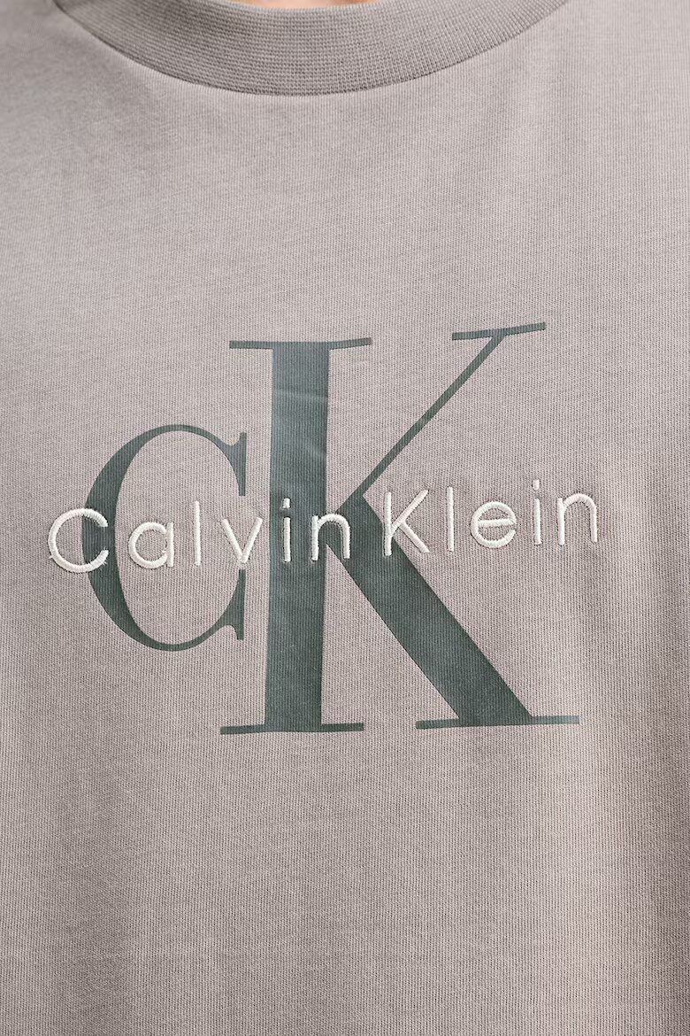 CALVIN KLEIN JEANS Памучна тениска с лого Сиво-кафяв/Тъмно каки