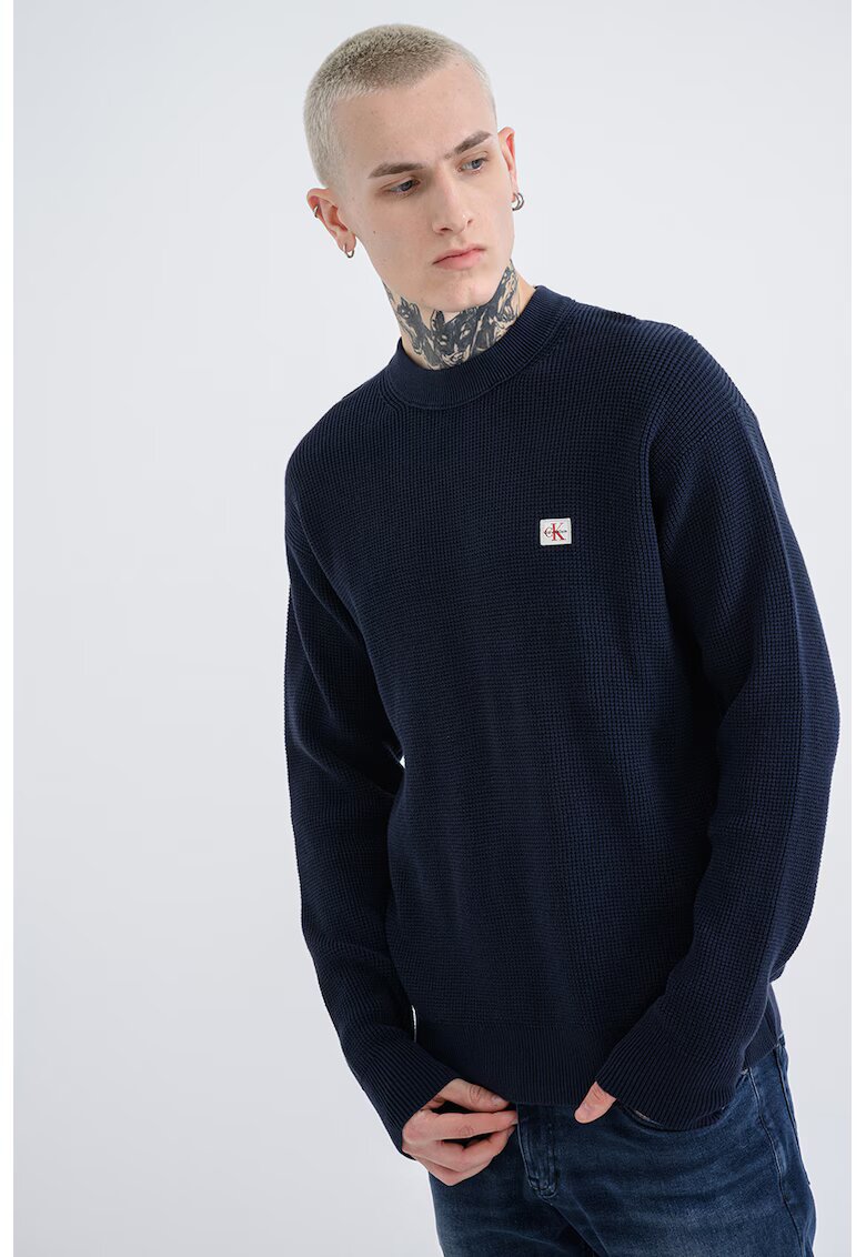 CALVIN KLEIN JEANS Плетен пуловер с пришито лого