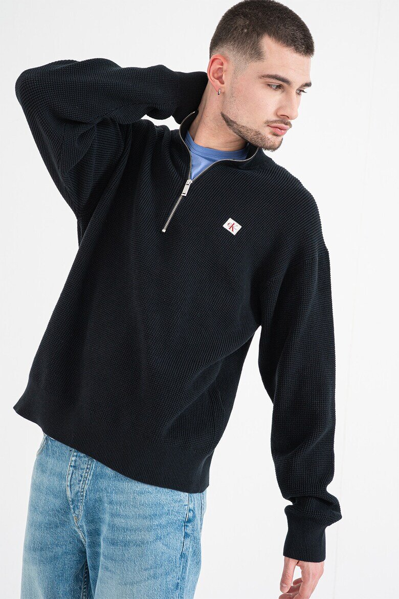 CALVIN KLEIN JEANS Плетен суитшърт с цип Черен