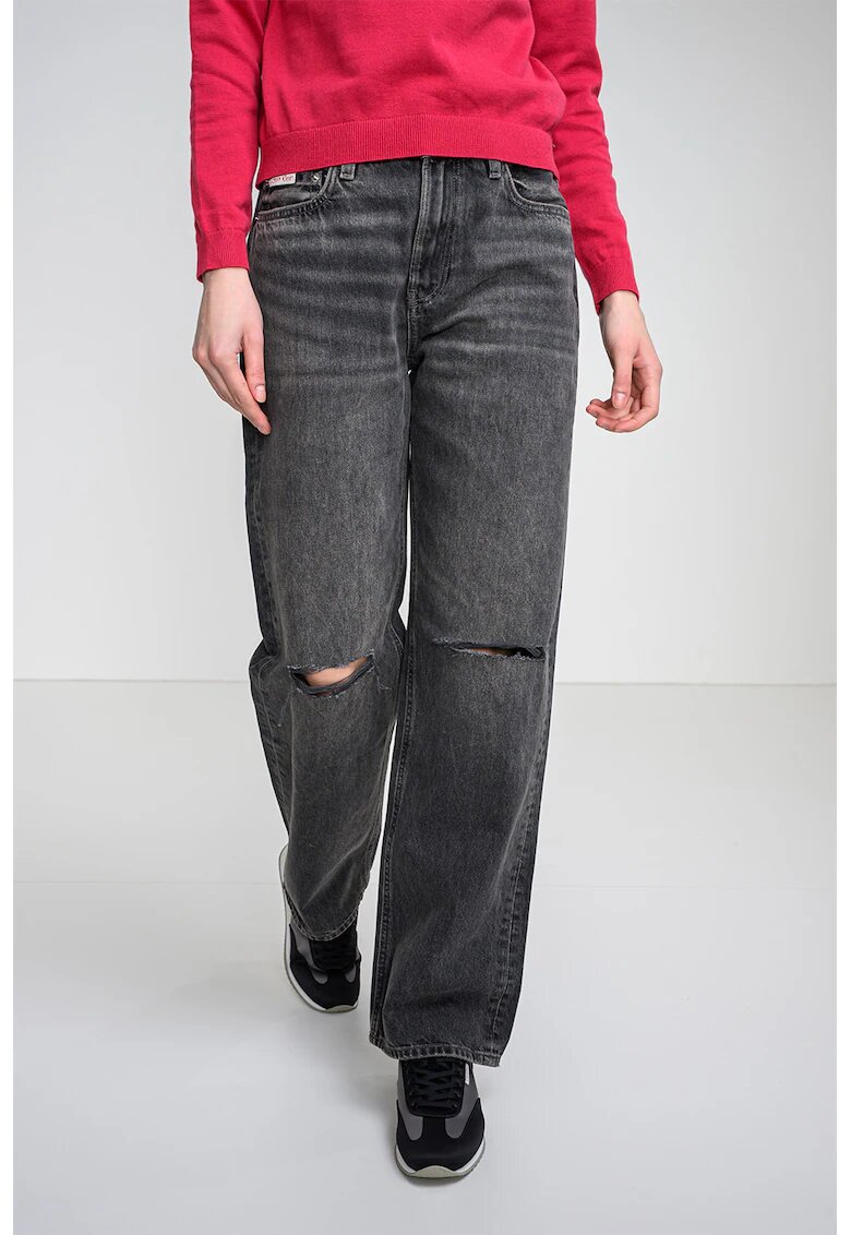 CALVIN KLEIN JEANS Прави дънки с ниска талия - Сив меланж