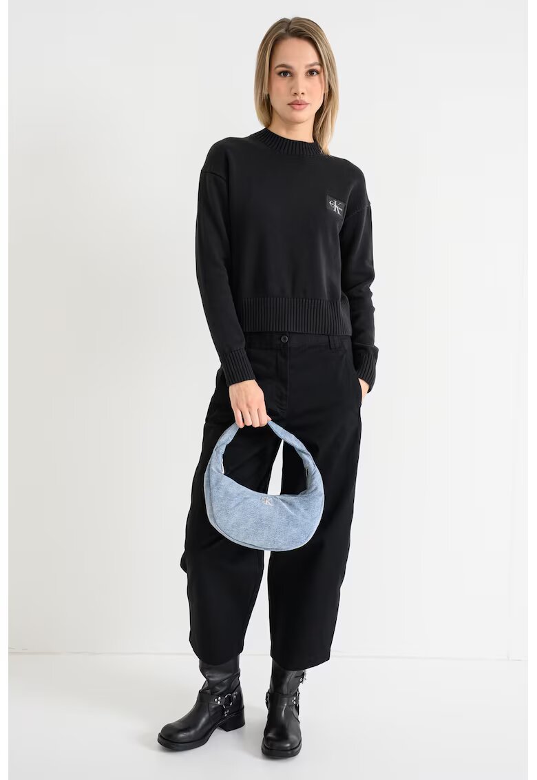 CALVIN KLEIN JEANS Пуловер с овално деколте и рипсени подгъви