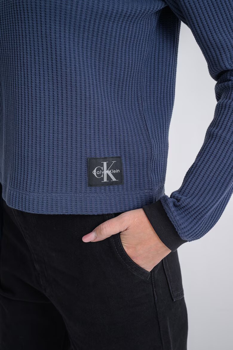 CALVIN KLEIN JEANS Рипсен пуловер с овално деколте Индигово синьо