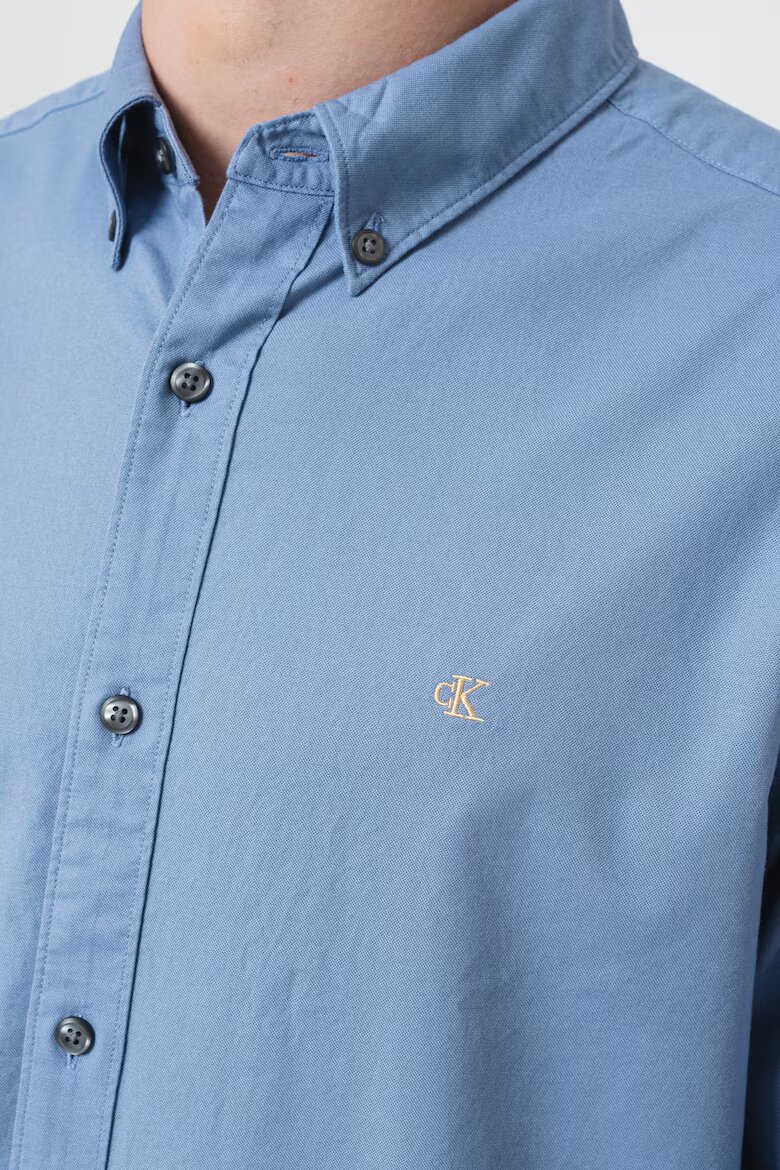 CALVIN KLEIN JEANS Риза с памук с копчета на яката Прашно синьо