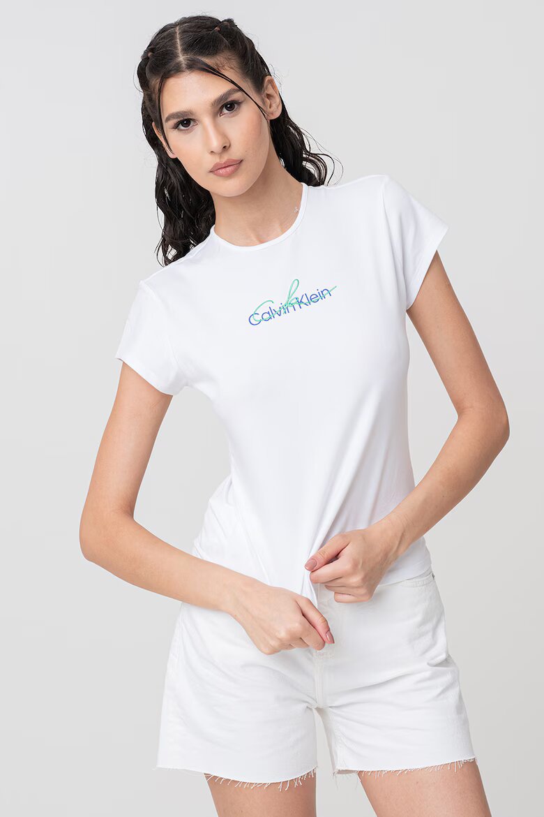 CALVIN KLEIN JEANS Слим тениска с лого Кралско Синьо/Бял/Аква зелено