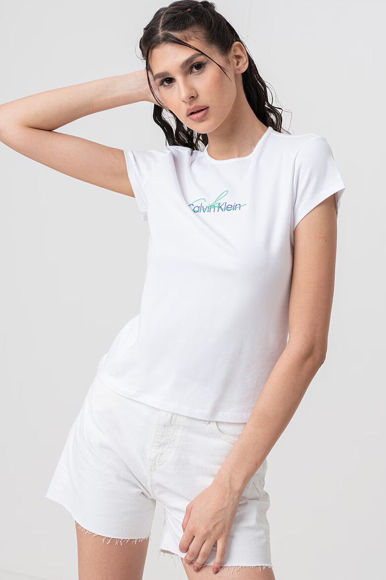 CALVIN KLEIN JEANS Слим тениска с лого Кралско Синьо/Бял/Аква зелено