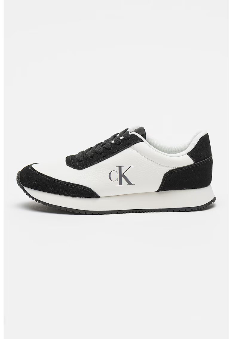 CALVIN KLEIN JEANS Спортни обувки от кожа и велур Runner Lace Up Low Mix - Избеляло черно/Мръснобял