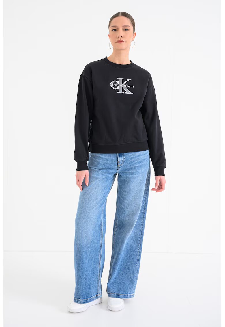 CALVIN KLEIN JEANS Суитшърт с лого и паднали ръкави - Черен