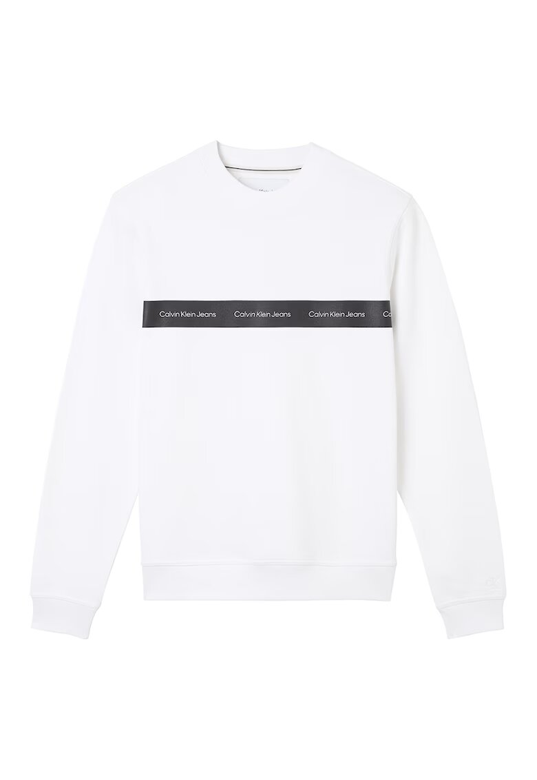 CALVIN KLEIN JEANS Суитшърт с овално деколте и лого - Бял/Избеляло черно