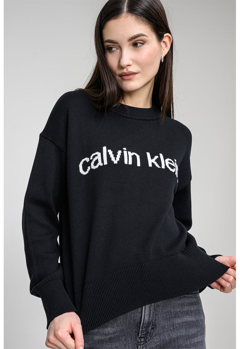 CALVIN KLEIN JEANS Свободен пуловер с лого - Черен