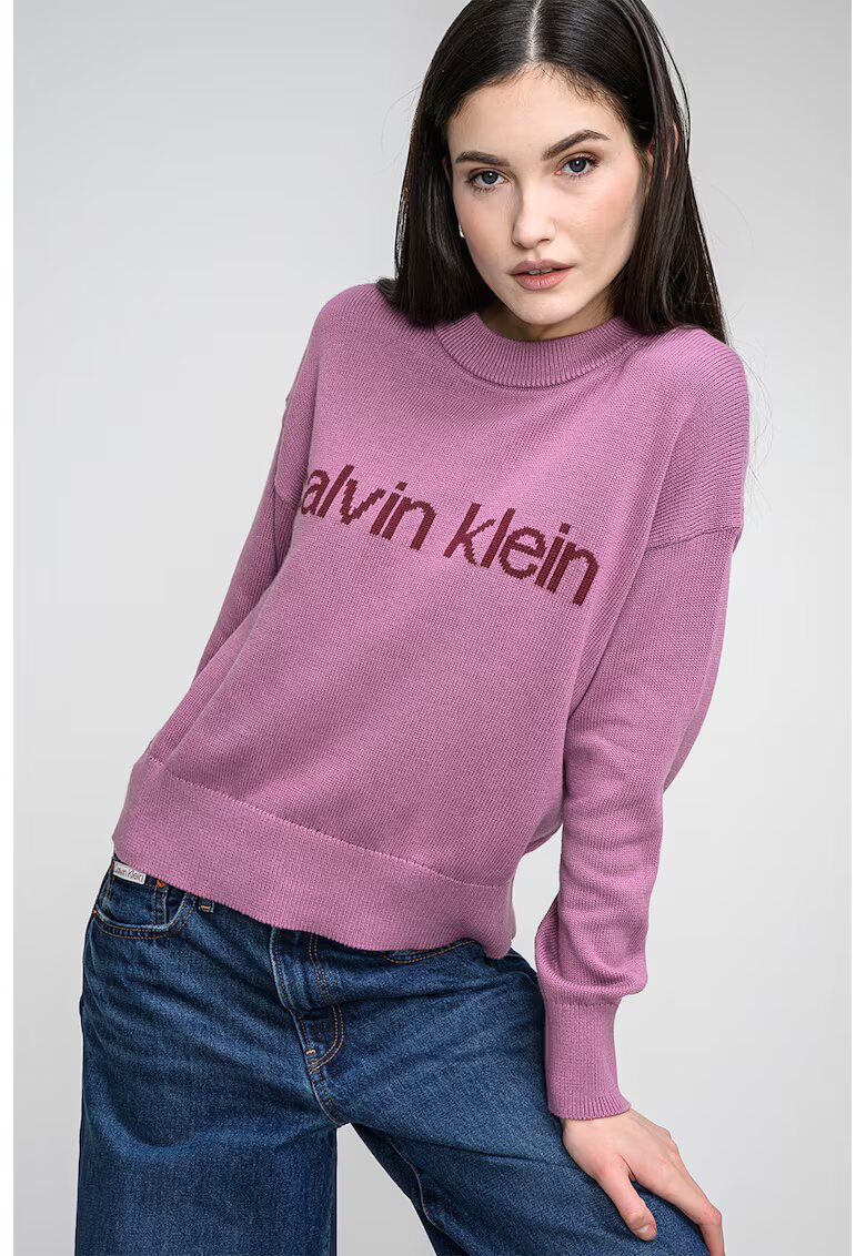 CALVIN KLEIN JEANS Свободен пуловер с лого - Лилав