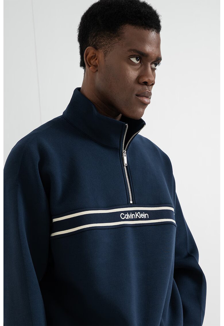 CALVIN KLEIN JEANS Свободен суитшърт с цип - Бял/Тъмносин