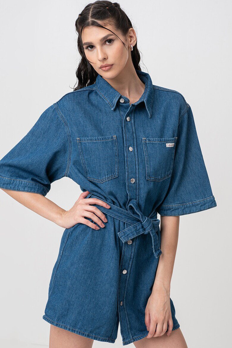 CALVIN KLEIN JEANS Свободна дънкова рокля-риза Тъмносин