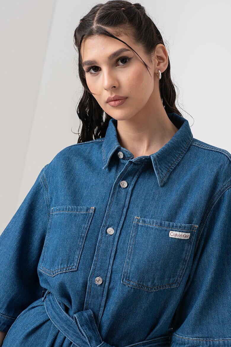 CALVIN KLEIN JEANS Свободна дънкова рокля-риза Тъмносин