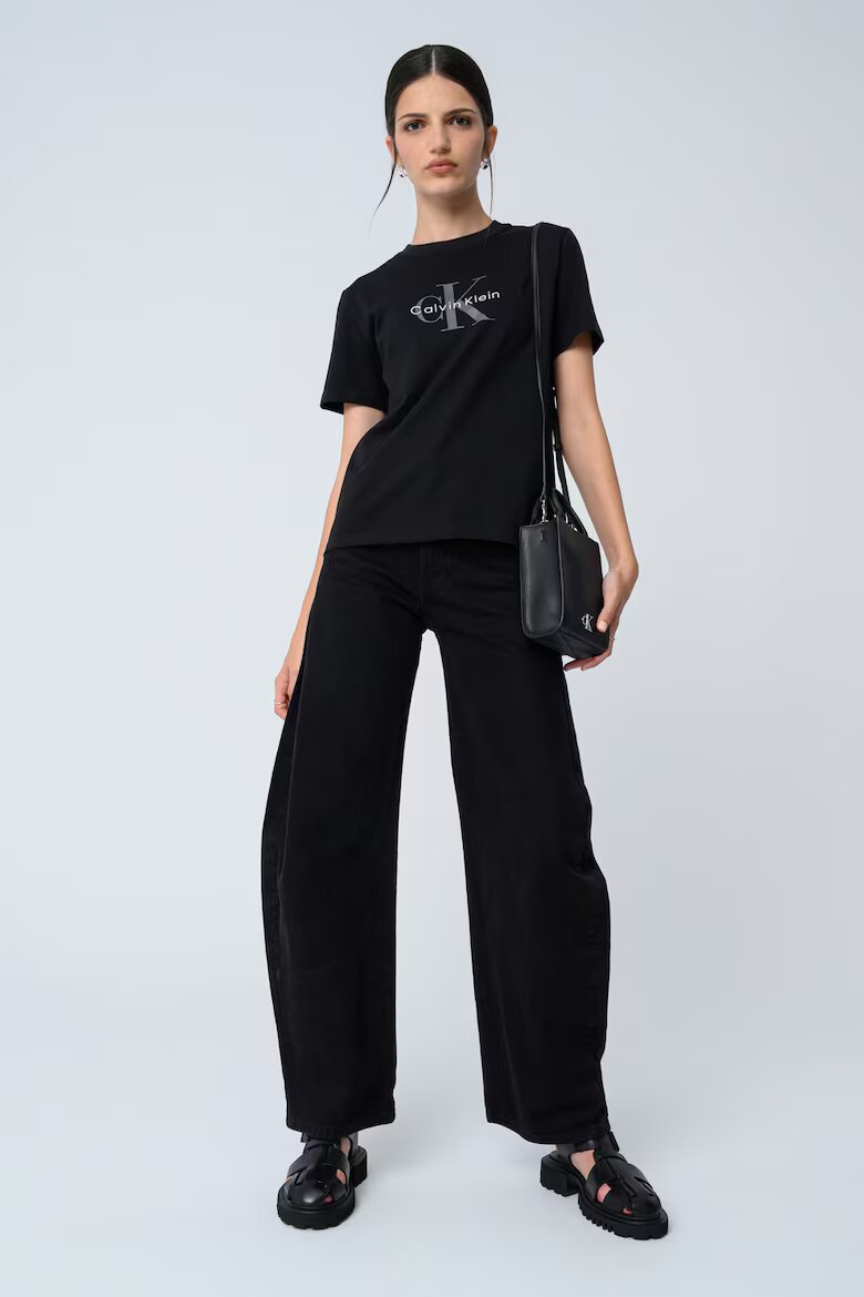 CALVIN KLEIN JEANS Свободна тениска с лого Черен/Светло сив/Бял