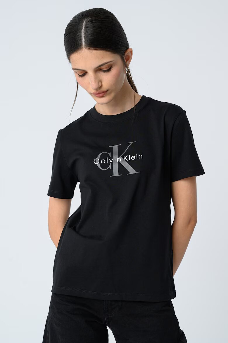 CALVIN KLEIN JEANS Свободна тениска с лого Черен/Светло сив/Бял