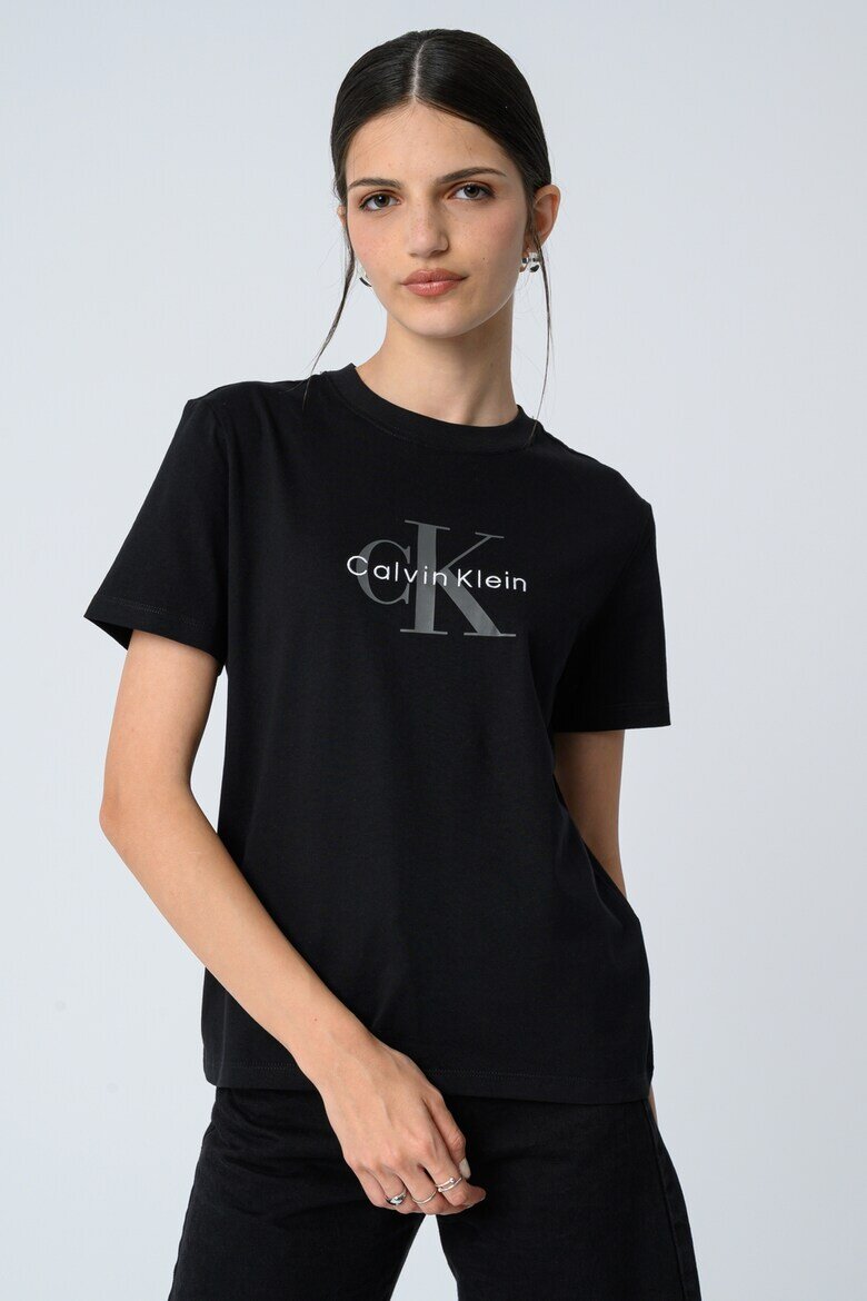 CALVIN KLEIN JEANS Свободна тениска с лого Черен/Светло сив/Бял