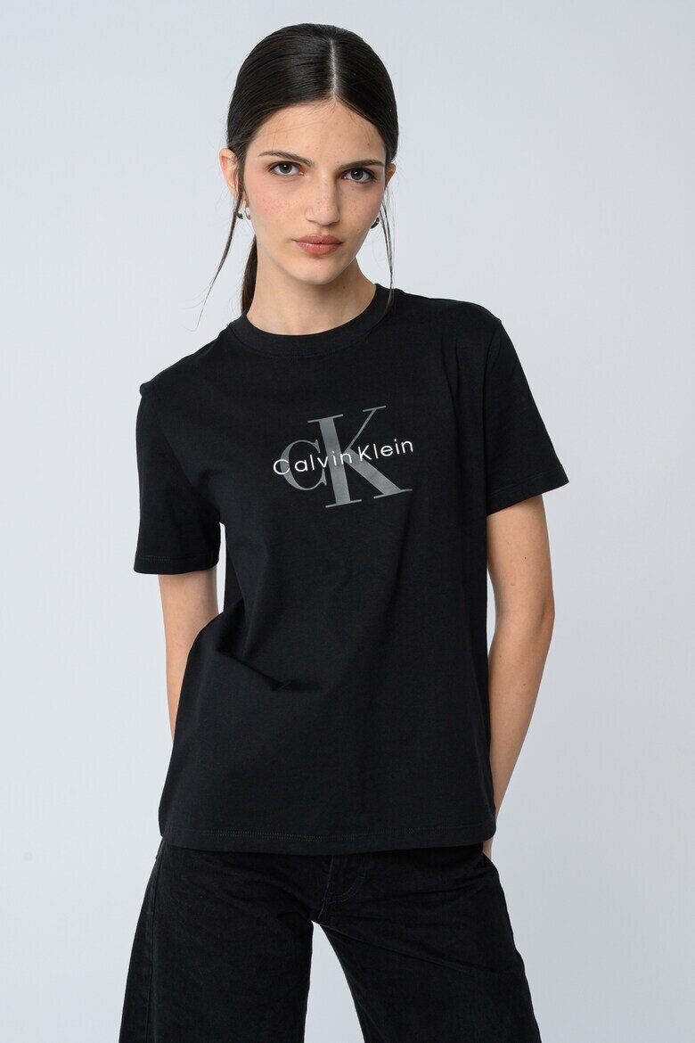 CALVIN KLEIN JEANS Свободна тениска с лого Черен/Светло сив/Бял
