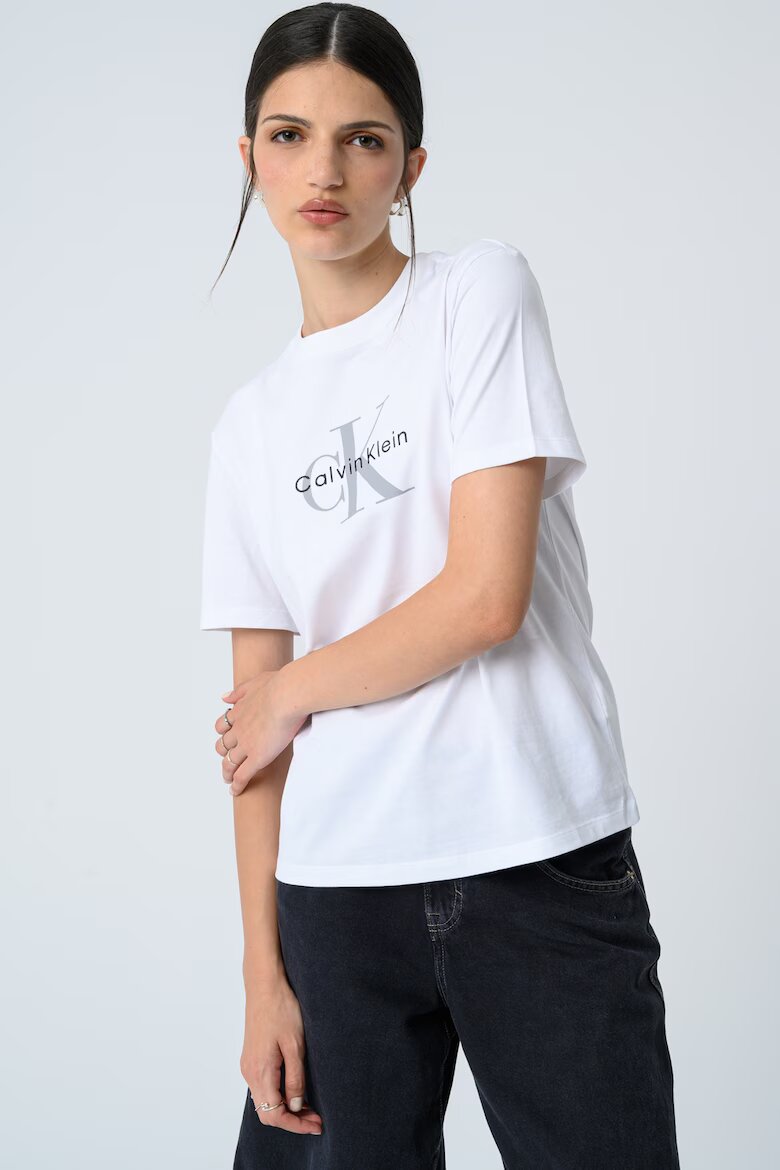 CALVIN KLEIN JEANS Свободна тениска с лого Светло сив/Избеляло черно/Бял