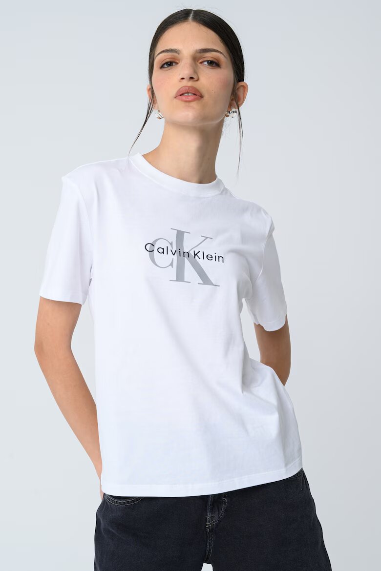CALVIN KLEIN JEANS Свободна тениска с лого Светло сив/Избеляло черно/Бял