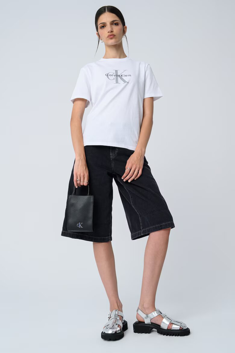 CALVIN KLEIN JEANS Свободна тениска с лого Светло сив/Избеляло черно/Бял