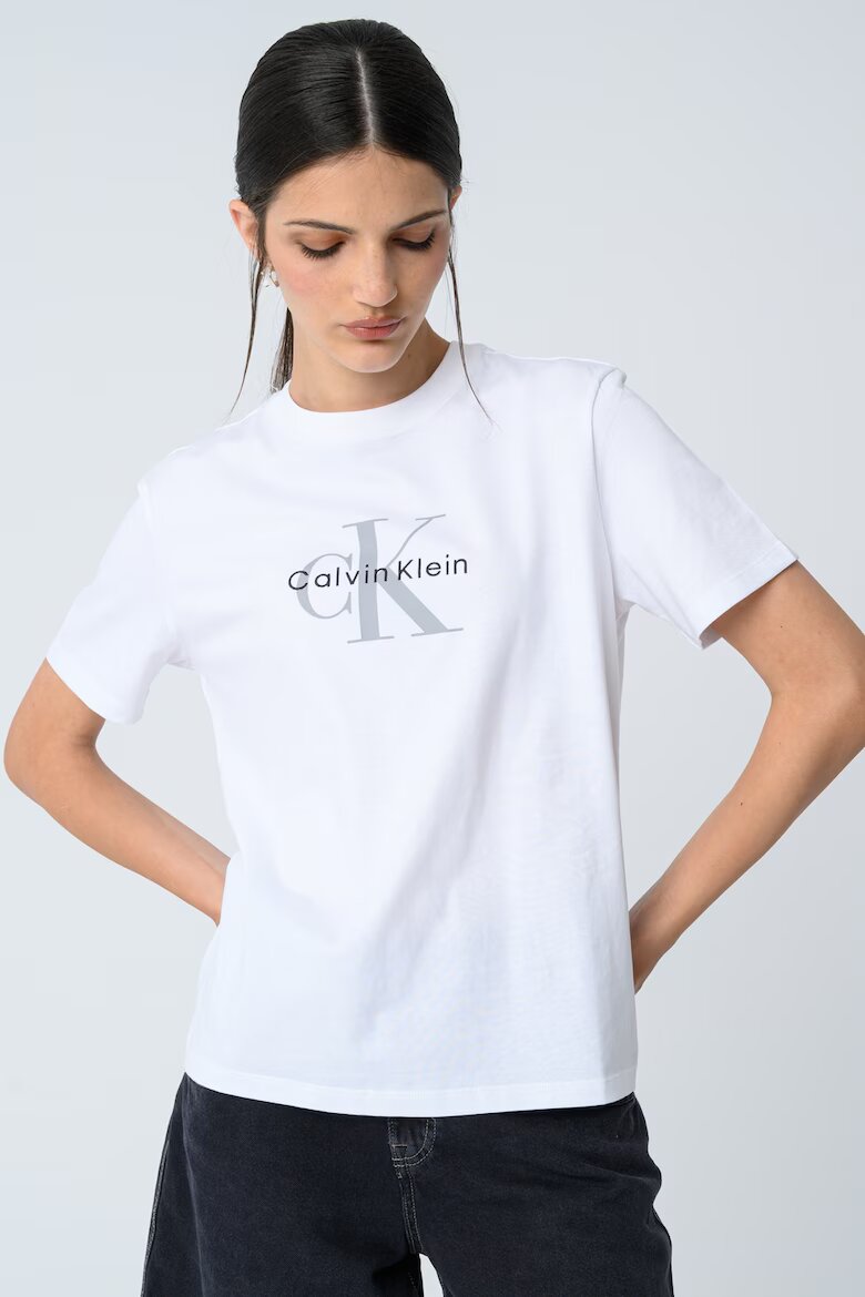 CALVIN KLEIN JEANS Свободна тениска с лого Светло сив/Избеляло черно/Бял