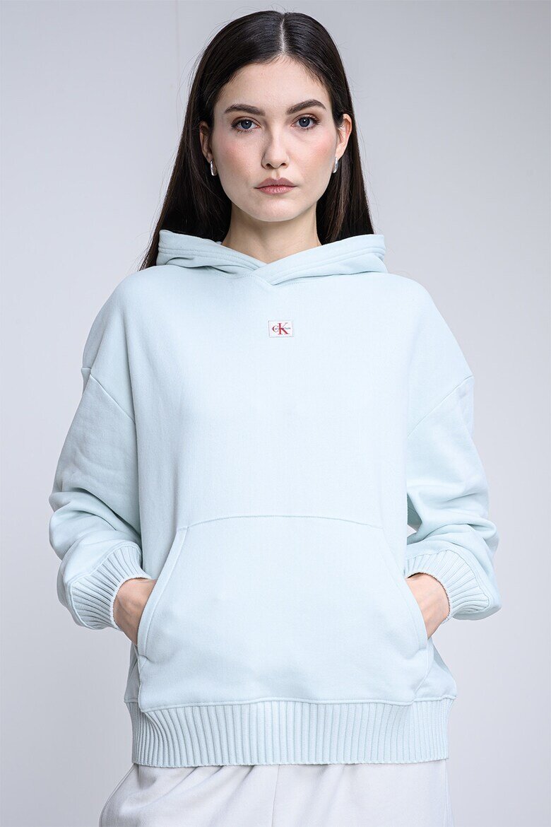 CALVIN KLEIN JEANS Свободно худи с джоб кенгуру Бледозелен
