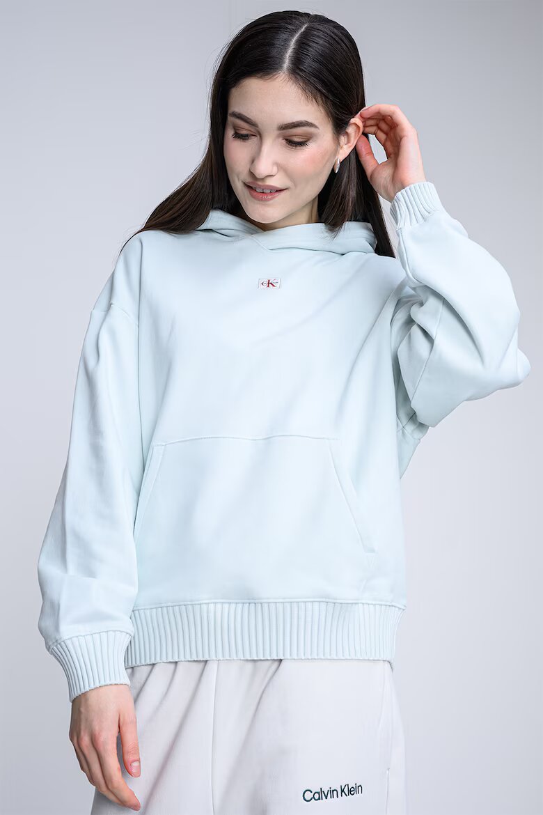 CALVIN KLEIN JEANS Свободно худи с джоб кенгуру Бледозелен