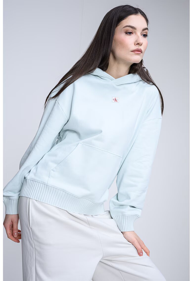 CALVIN KLEIN JEANS Свободно худи с джоб кенгуру - Бледозелен