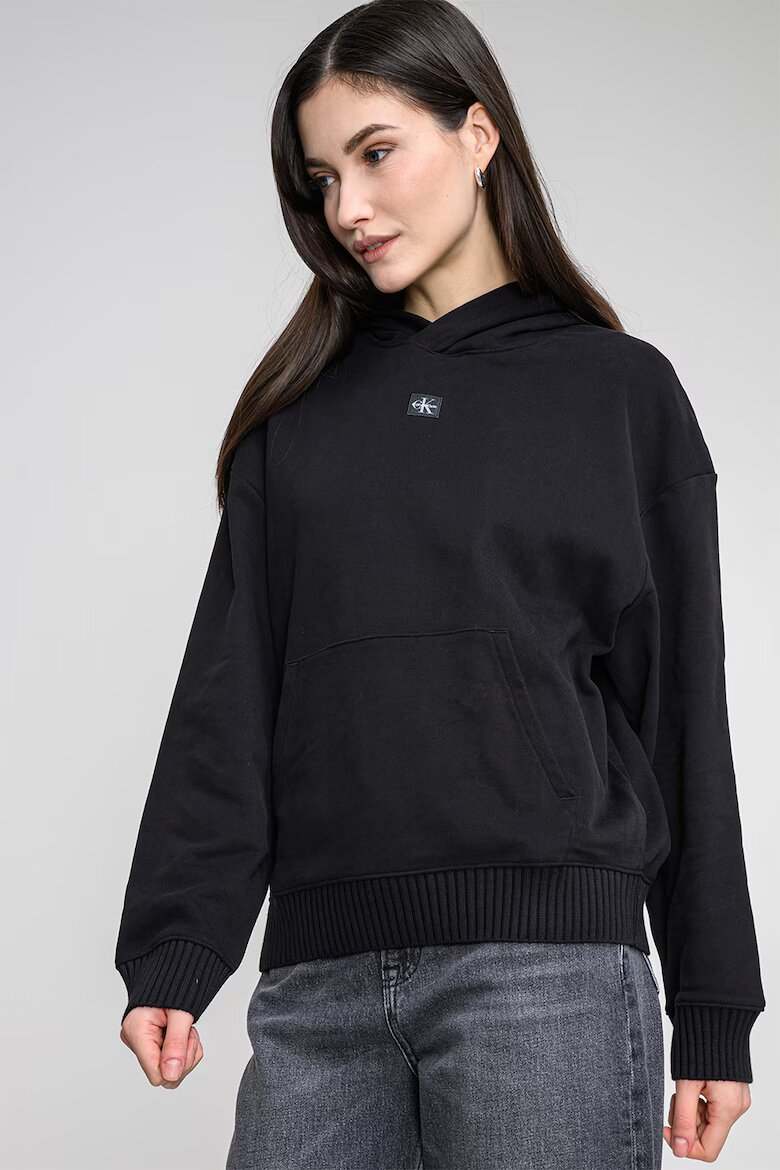 CALVIN KLEIN JEANS Свободно худи с джоб кенгуру Черен