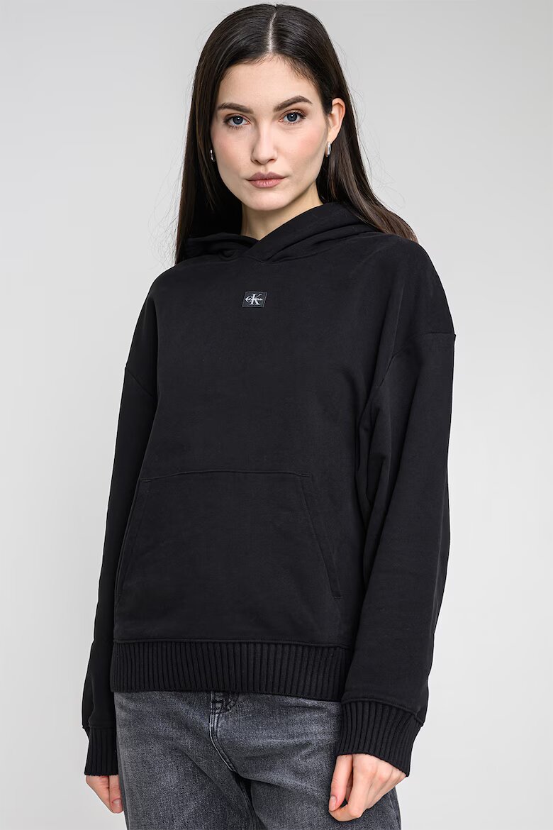 CALVIN KLEIN JEANS Свободно худи с джоб кенгуру Черен