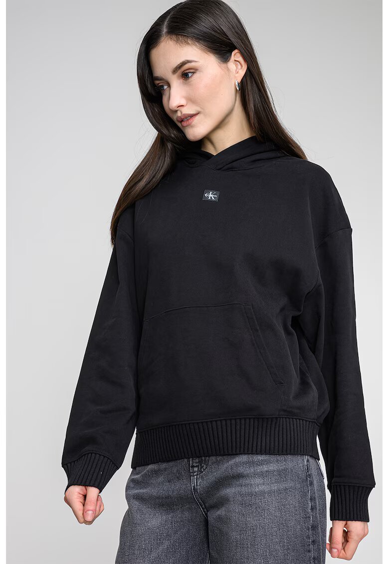 CALVIN KLEIN JEANS Свободно худи с джоб кенгуру - Черен