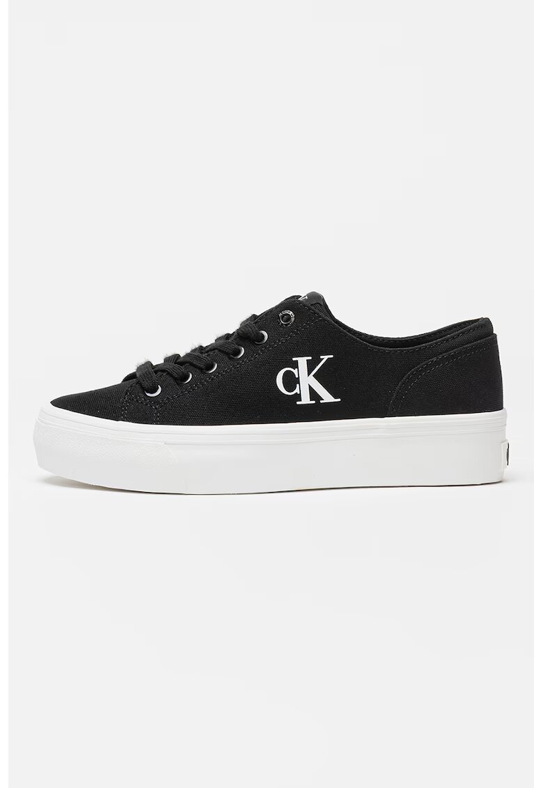 CALVIN KLEIN JEANS Текстилни спортни обувки с равна платформа - Бял/Черен