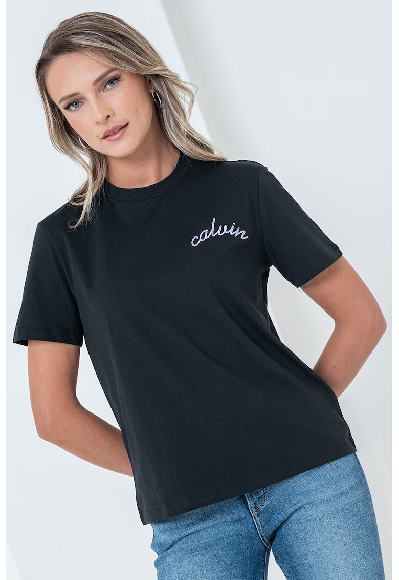 CALVIN KLEIN JEANS Тениска с овално деколте - Черен/Лилав