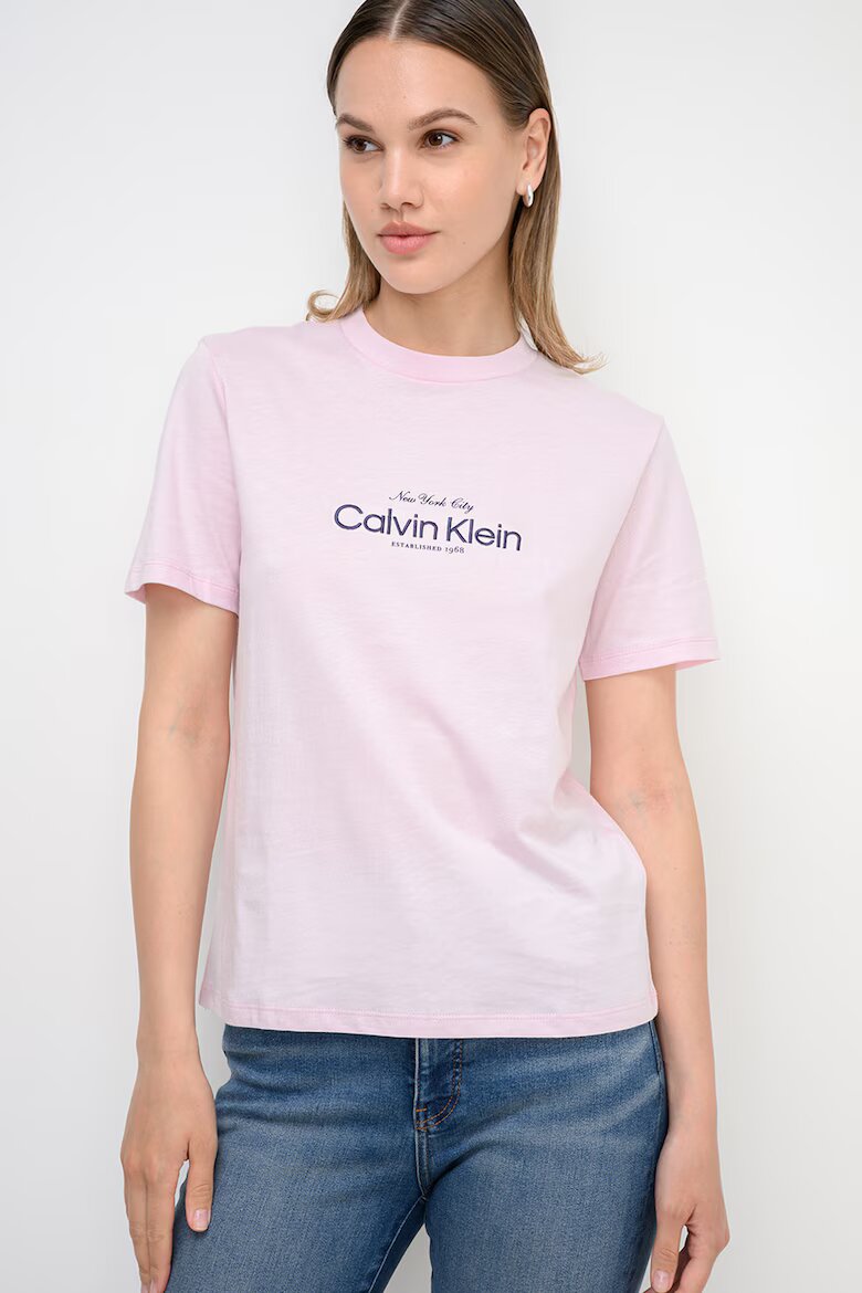 CALVIN KLEIN JEANS Тениска с овално деколте и лого Бледо розово
