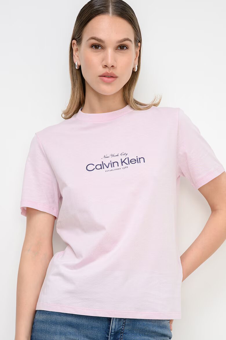 CALVIN KLEIN JEANS Тениска с овално деколте и лого Бледо розово