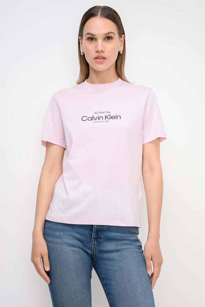 CALVIN KLEIN JEANS Тениска с овално деколте и лого Бледо розово