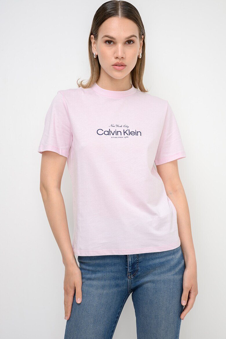 CALVIN KLEIN JEANS Тениска с овално деколте и лого Бледо розово