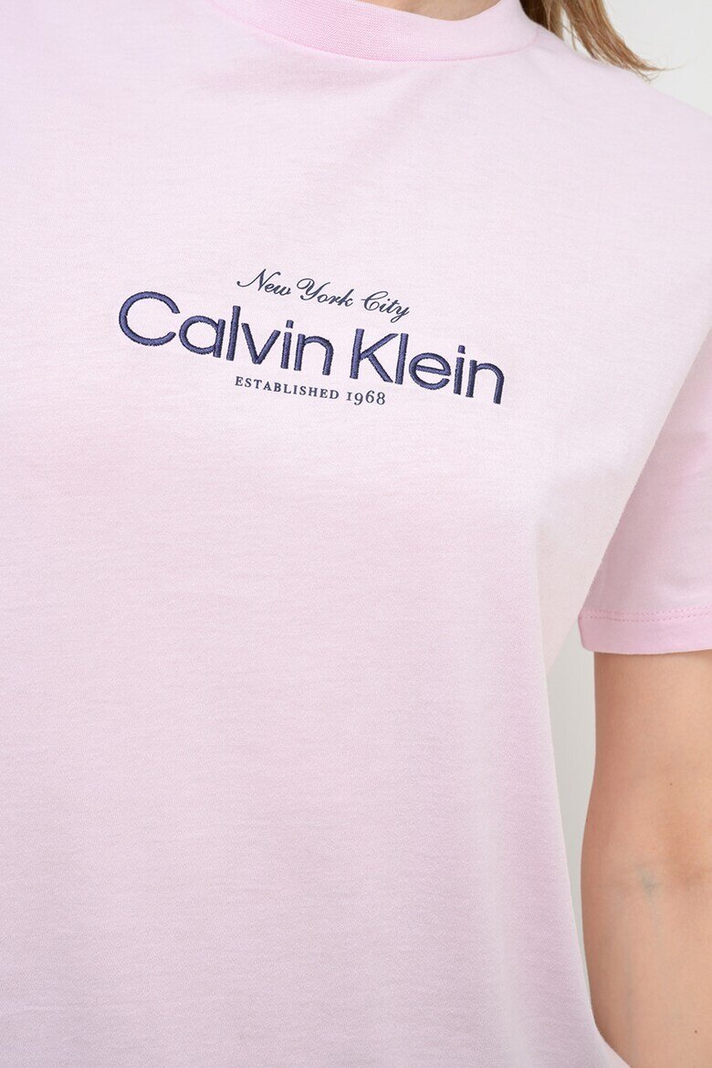 CALVIN KLEIN JEANS Тениска с овално деколте и лого Бледо розово